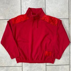 VINTAGE Esprit EDC Group Red Pullover Quarter Zip Drawstring Sweater Size L Wmn